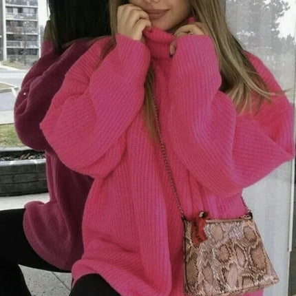 Women's Sweater Knitted Sweater Loose Solid Color Turtleneck Long Sleeve Sweater