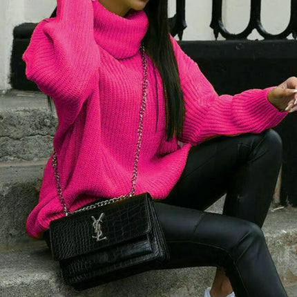 Women's Sweater Knitted Sweater Loose Solid Color Turtleneck Long Sleeve Sweater