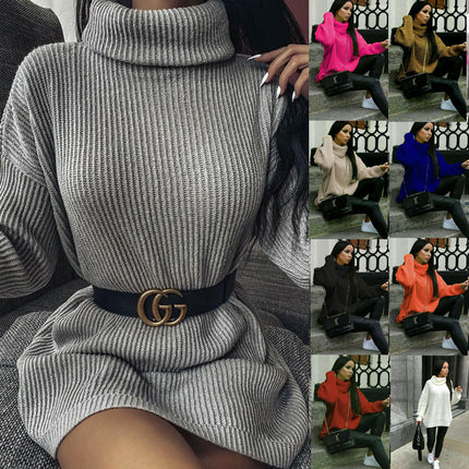 Women's Sweater Knitted Sweater Loose Solid Color Turtleneck Long Sleeve Sweater