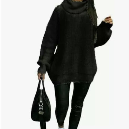 Women's Sweater Knitted Sweater Loose Solid Color Turtleneck Long Sleeve Sweater