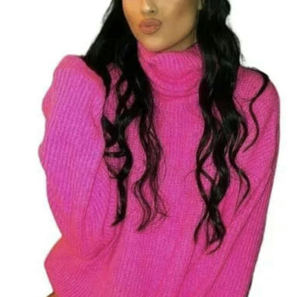 Women's Sweater Knitted Sweater Loose Solid Color Turtleneck Long Sleeve Sweater