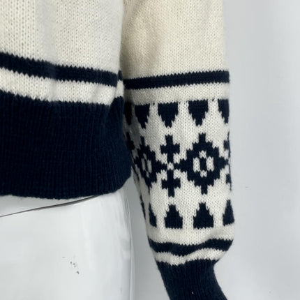 Women's Zipper Knitted Cardigan Lapel Contrast Jacquard Geometric Sweater Jacket