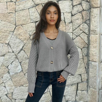 Women's Button Knit Cardigan Casual Solid Color Long Sleeve Sweater Jacket