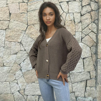 Women's Button Knit Cardigan Casual Solid Color Long Sleeve Sweater Jacket