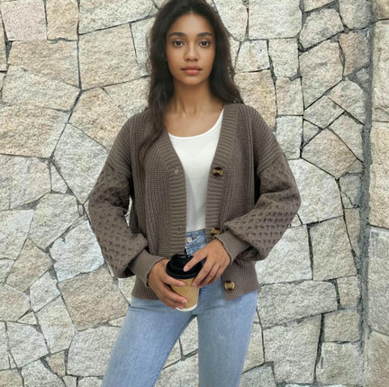 Women's Button Knit Cardigan Casual Solid Color Long Sleeve Sweater Jacket
