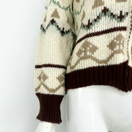 Women's Jacquard Zipper Cardigan Shirt Collar Long Sleeve Sweater Jacket