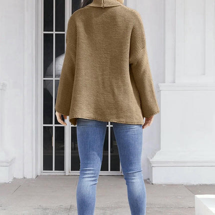 Women's Loose Solid Color Knitted Cardigan Sweater Lapel Lace-up Cardigan Jacket