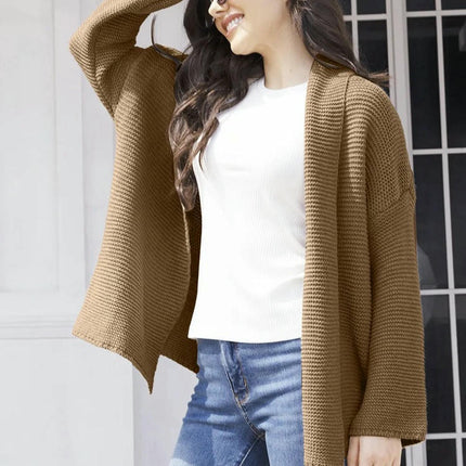 Women's Loose Solid Color Knitted Cardigan Sweater Lapel Lace-up Cardigan Jacket