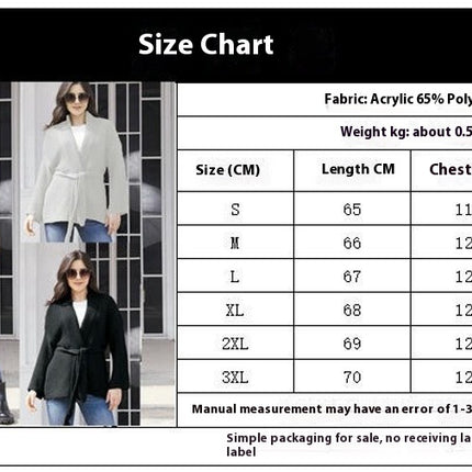 Women's Loose Solid Color Knitted Cardigan Sweater Lapel Lace-up Cardigan Jacket
