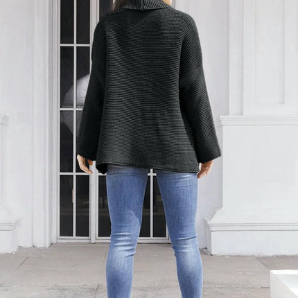 Women's Loose Solid Color Knitted Cardigan Sweater Lapel Lace-up Cardigan Jacket