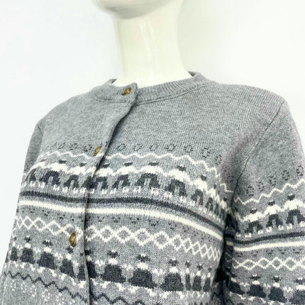 Women's Jacquard Knit Cardigan Round Neck Button Casual Sweater Jacket