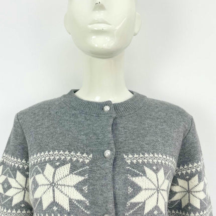 Women's Jacquard Knit Cardigan Loose Round Neck Button Sweater Cardigan