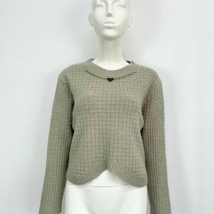 Women's Round Neck Hanging Chain Long Sleeve Solid Color Sweater Casual Knit Top