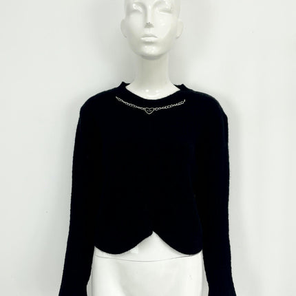 Women's Round Neck Hanging Chain Long Sleeve Solid Color Sweater Casual Knit Top