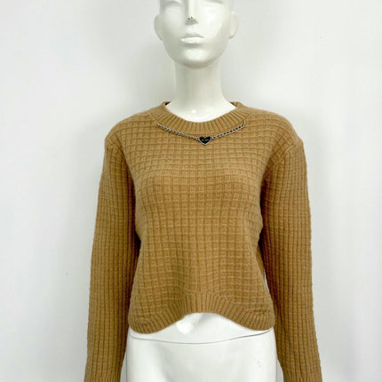 Women's Round Neck Hanging Chain Long Sleeve Solid Color Sweater Casual Knit Top