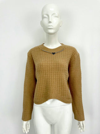 Women's Round Neck Hanging Chain Long Sleeve Solid Color Sweater Casual Knit Top