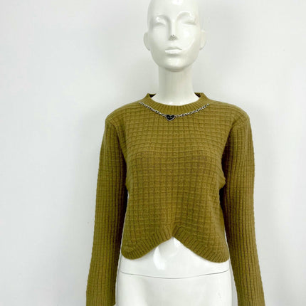 Women's Round Neck Hanging Chain Long Sleeve Solid Color Sweater Casual Knit Top