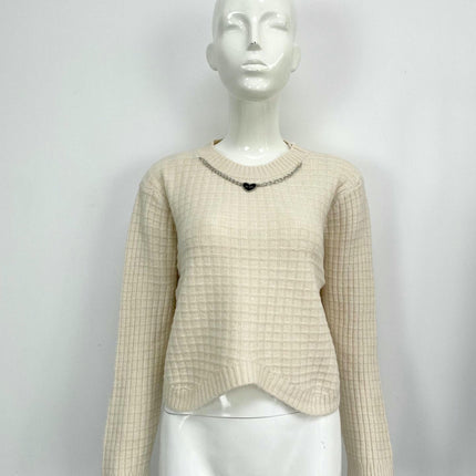 Women's Round Neck Hanging Chain Long Sleeve Solid Color Sweater Casual Knit Top