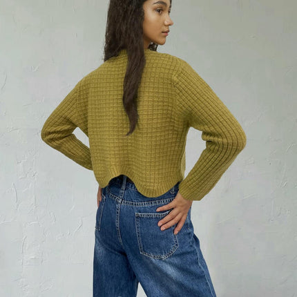 Women's Round Neck Hanging Chain Long Sleeve Solid Color Sweater Casual Knit Top