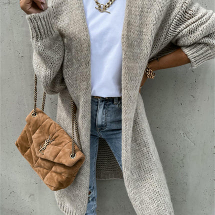 Women's Solid Color Knitted Cardigan Long Sleeve Mid-length Sweater Coat