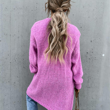 Women's Solid Color Knitted Cardigan Long Sleeve Mid-length Sweater Coat