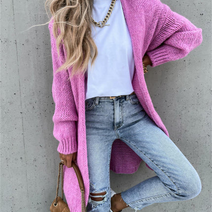 Women's Solid Color Knitted Cardigan Long Sleeve Mid-length Sweater Coat