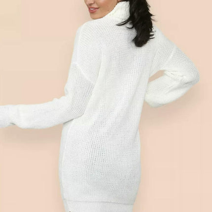 Women's Solid Color Knitted Sweater Dress High Collar Mid-length Pullover Dress