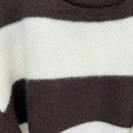 Women's Striped Knitted Sweater Round Neck Long Sleeve Pullover Sweater Top