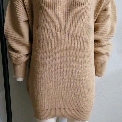 Women's Fashion Sexy Off-the-shoulder Lantern Sleeve Knitted Sweater Dress