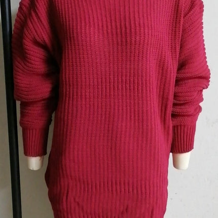 Women's Fashion Sexy Off-the-shoulder Lantern Sleeve Knitted Sweater Dress