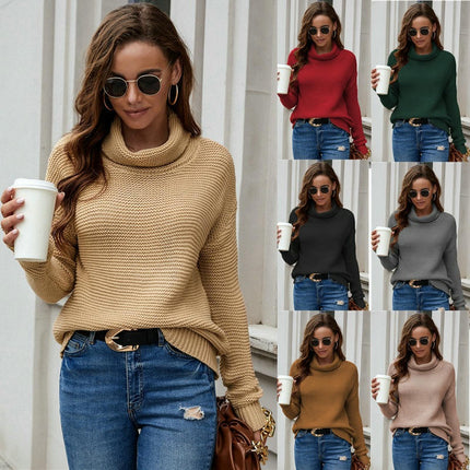 Women's Mid-Length Turtleneck Pullover - Long Sleeve Casual Slit Knit Top