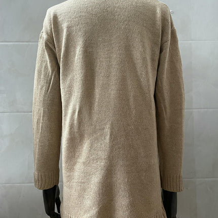 Women's Solid Color V-Neck Pullover - Long Sleeve Casual Loose Knit Sweater Top