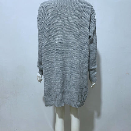 Women's Solid Color Long-sleeved Half-high Collar Pullover Loose Knitted Dress