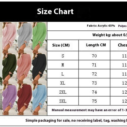 Women's Solid Color Long-sleeved Half-high Collar Pullover Loose Knitted Dress
