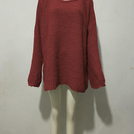 Women's Solid Color Round Neck Pullover Knitted Sweater Loose Bell Sleeve Top