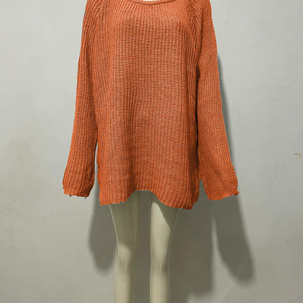 Women's Solid Color Round Neck Pullover Knitted Sweater Loose Bell Sleeve Top