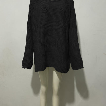 Women's Solid Color Round Neck Pullover Knitted Sweater Loose Bell Sleeve Top
