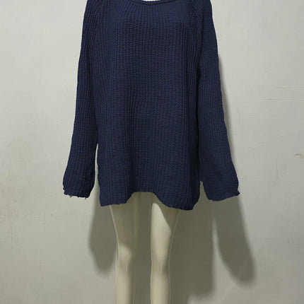 Women's Solid Color Round Neck Pullover Knitted Sweater Loose Bell Sleeve Top
