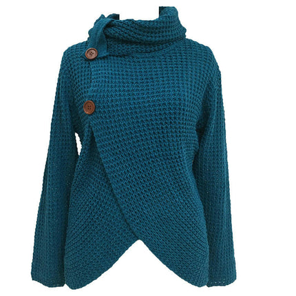 Women's Chunky Knit Sweater - Scarf Collar Long Sleeve Button Casual Sweater Top