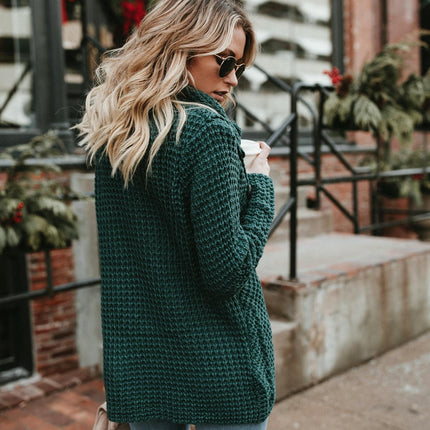 Women's Chunky Knit Sweater - Scarf Collar Long Sleeve Button Casual Sweater Top