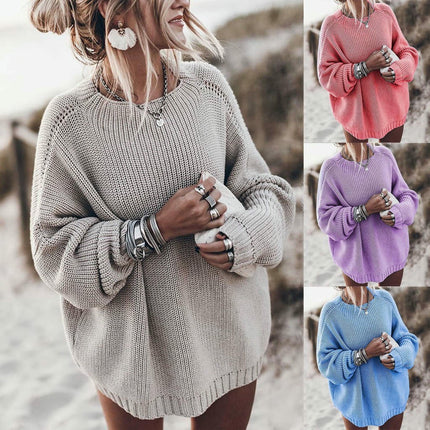 Women's Solid Color Knitted Sweater Loose Bat Sleeve Large Size Sweater Coat
