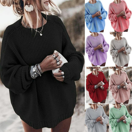 Women's Solid Color Knitted Sweater Loose Bat Sleeve Large Size Sweater Coat
