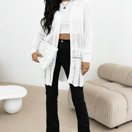 Women's Fashion Knitted Cardigan Long Sleeve Thin Hollow Crochet Cardigan