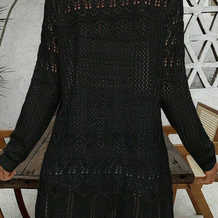 Women's Fashion Knitted Cardigan Long Sleeve Thin Hollow Crochet Cardigan