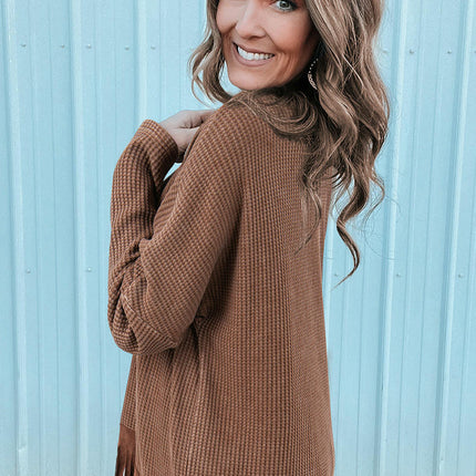Women's Tassel Hem Long Sleeve Top Fashion Long Sleeve Round Neck Sweater