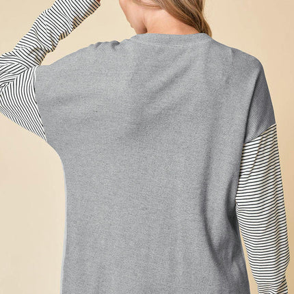 Women's Casual Colorblock Striped Cardigan Long Sleeve Pocket Knit Cardigan