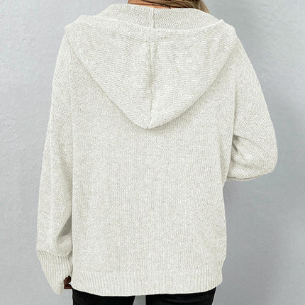Women's Solid Color Hooded Cardigan Long Sleeve Casual Button Knit Cardigan