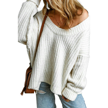 Women's Crew Neck Pullover Sweater Solid Color Long Sleeve Slim Fit Knit Top