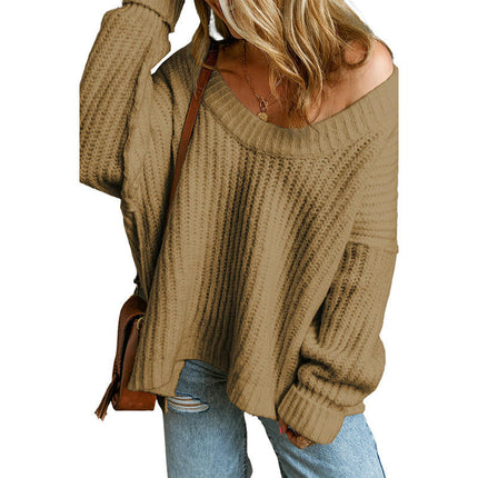 Women's Crew Neck Pullover Sweater Solid Color Long Sleeve Slim Fit Knit Top