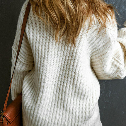 Women's Crew Neck Pullover Sweater Solid Color Long Sleeve Slim Fit Knit Top